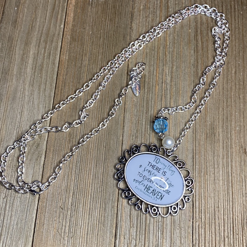 Silver Pendant Necklace with Blue Accent
